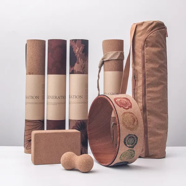 Eco friendly biodegradable cork yoga mat yoga block yoga wheel with bag